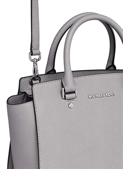 michael michael kors selma leather satchel bag grey|michael kors selma crossbody.